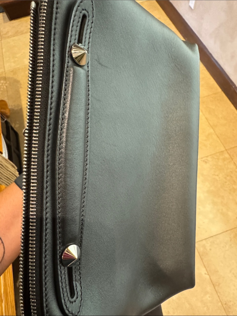 Fendi Black Leather Shoulder Bag with Silver Accents - Picture 2 of 7